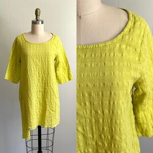 Fenini Textured Cotton Asymmetrical Tunic Top Small Lagenlook Chartreuse Fairy